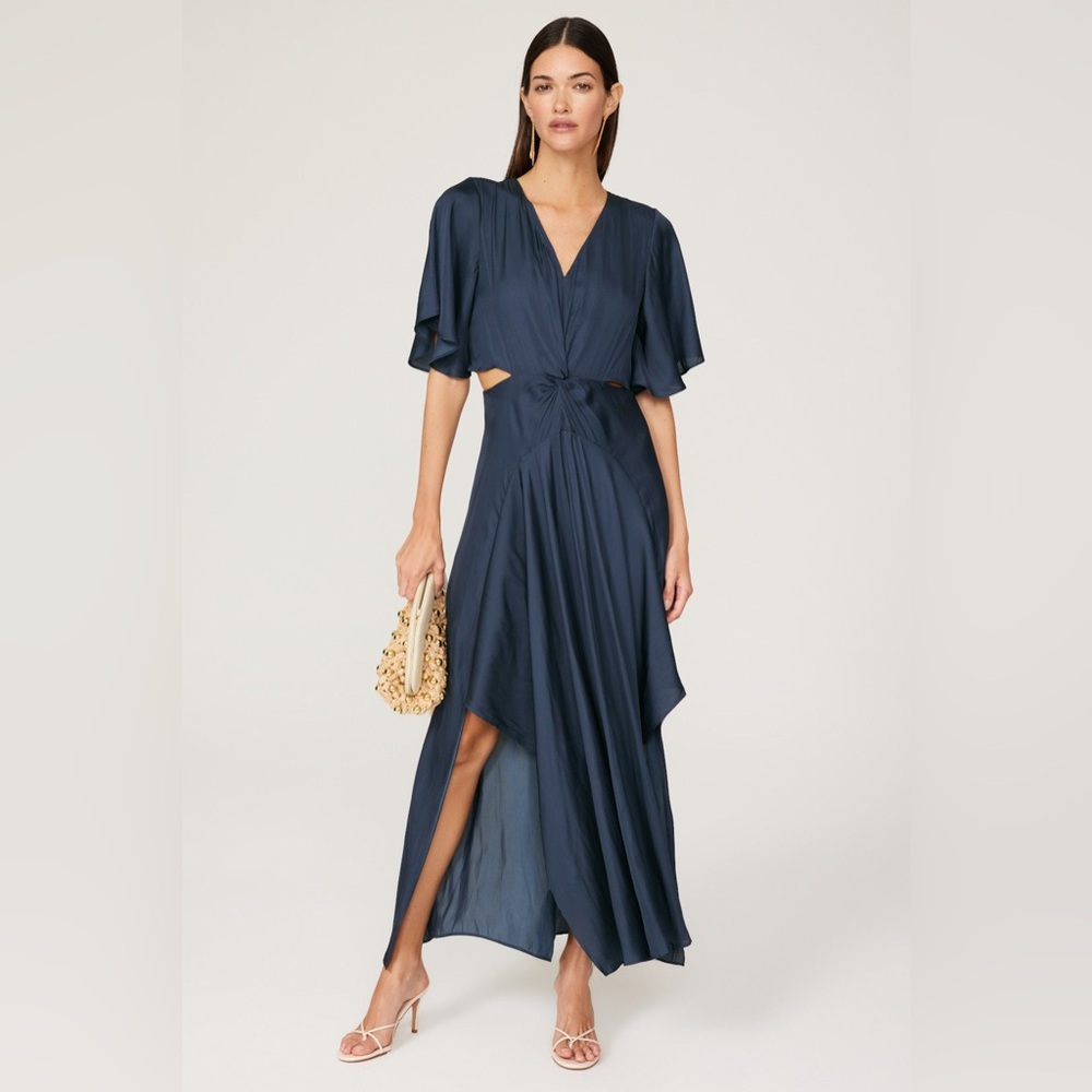 Maje Satin Reniline Blue Maxi Dress